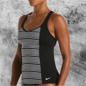 Nike Black and White Striped Racerback Tankini Top with Mesh Inserts